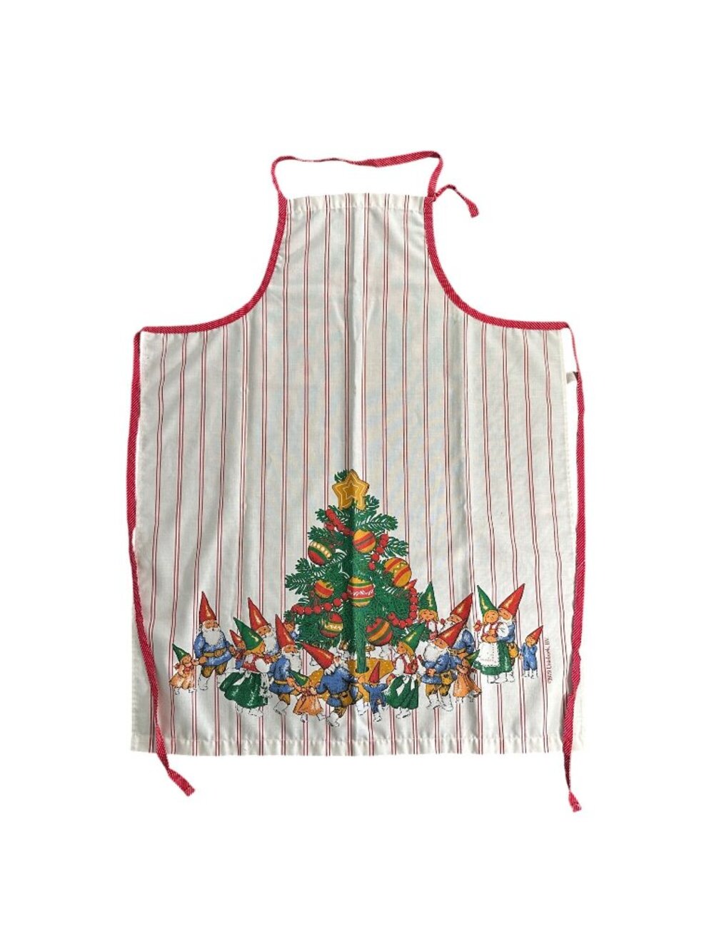 VTG 1979 Kitchen Works CHRISTMAS GNOME Bib Apron Red White Stripe UNIEBOEK BV